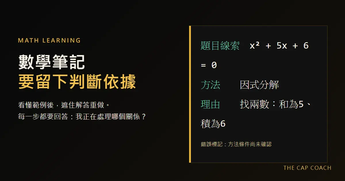 數學筆記保留題目線索、方法與判斷理由